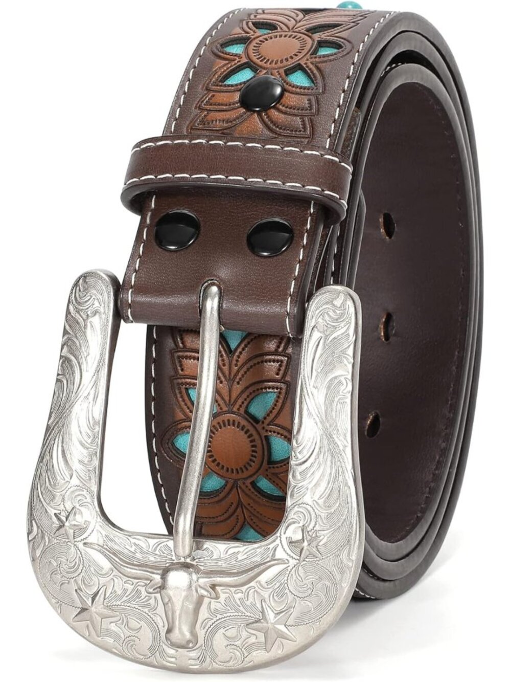 Vintage Genuine Leather Western Belt for Women & Men - Engraved Tooled Cowboy
